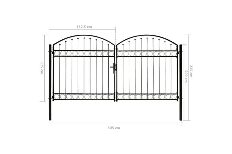 Dubbelgrind med välvd topp 300x175 cm stål svart - Svart - Utemöbler - Övrigt utemöbler - Tillbehör - Staket & grindar