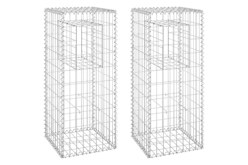 Gabionkorgar 2 st stolpformade 40x40x100 cm järn - Silver - Staket & grindar