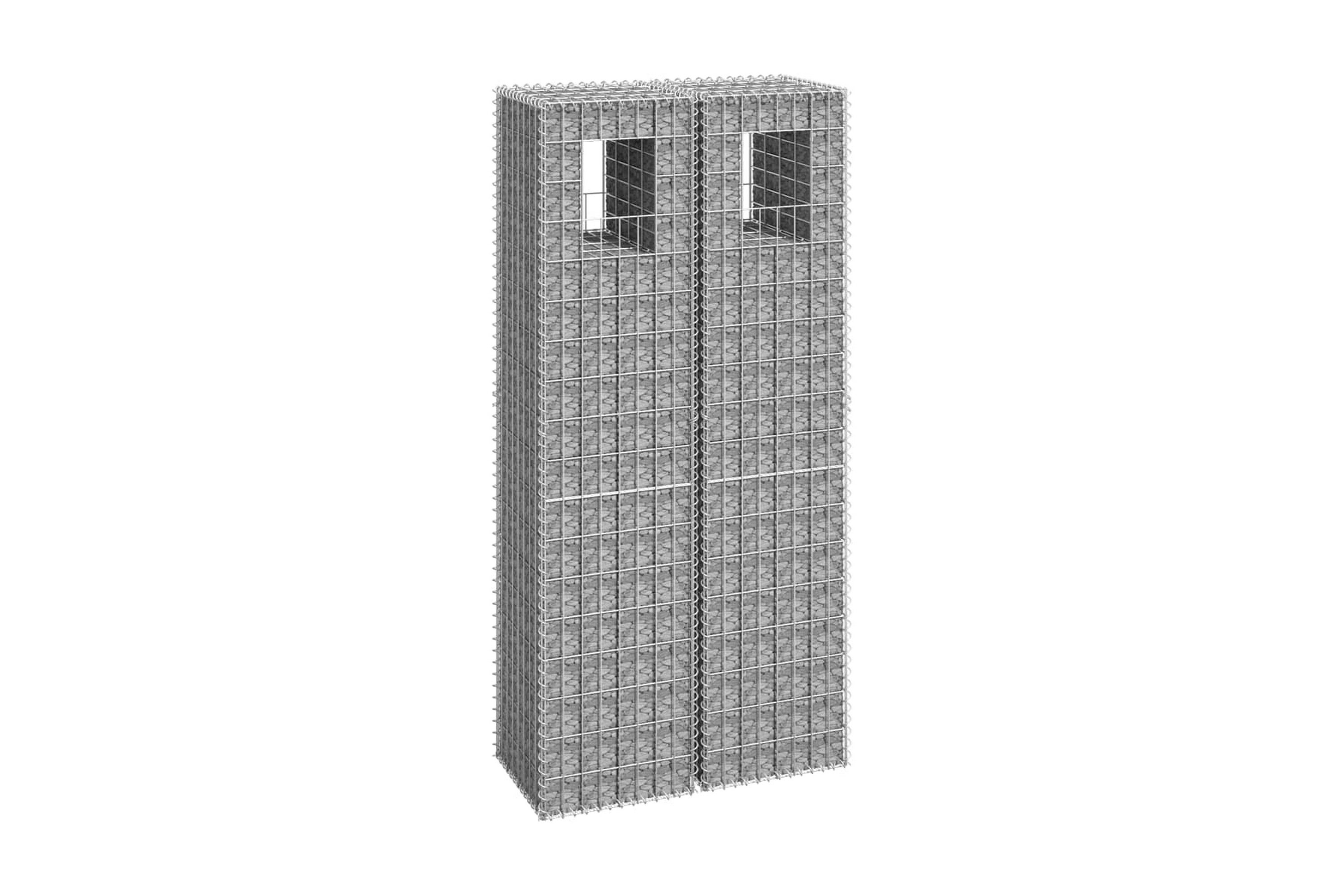 Gabionkorgar 2 st stolpformade 40x40x180 cm järn – Silver