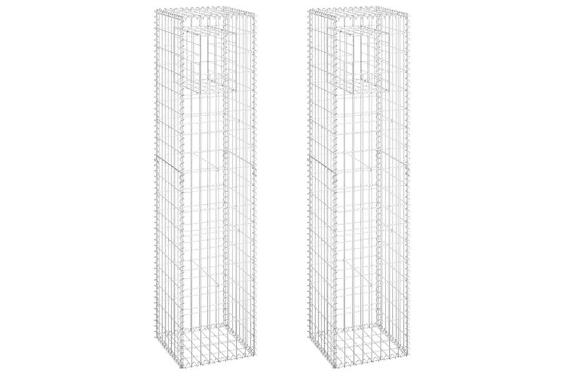 Gabionkorgar 2 st stolpformade 40x40x180 cm järn - Silver - Utemöbler - Övrigt utemöbler - Tillbehör - Staket & grindar