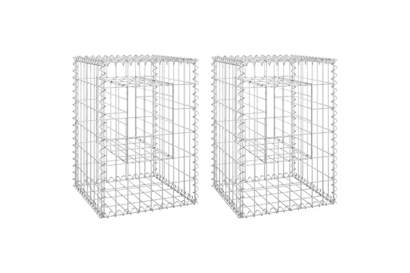 Gabionkorgar 2 st stolpformade 40x40x60 cm järn - Silver - Utemöbler - Övrigt utemöbler - Tillbehör - Staket & grindar