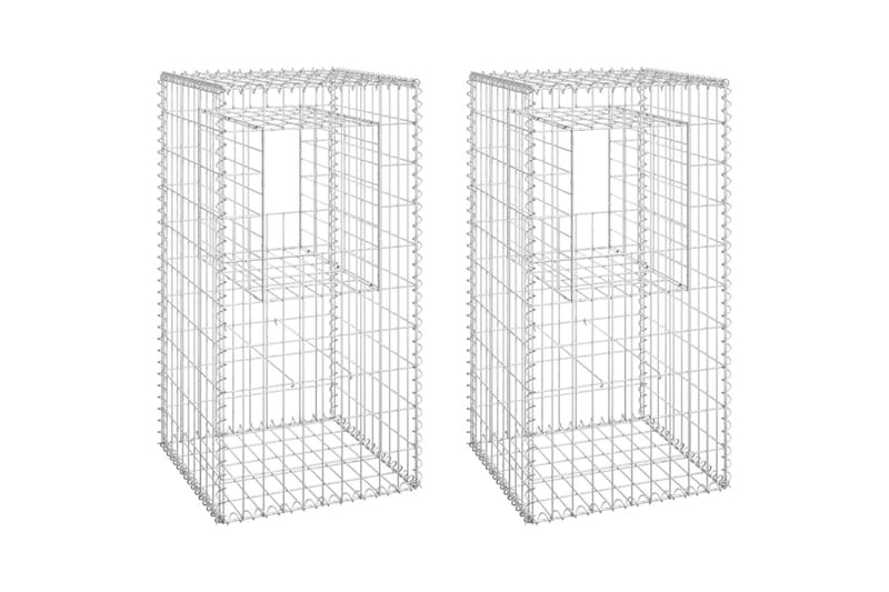 Gabionkorgar 2 st stolpformade 50x50x100 cm järn - Silver - Utemöbler - Övrigt utemöbler - Tillbehör - Staket & grindar