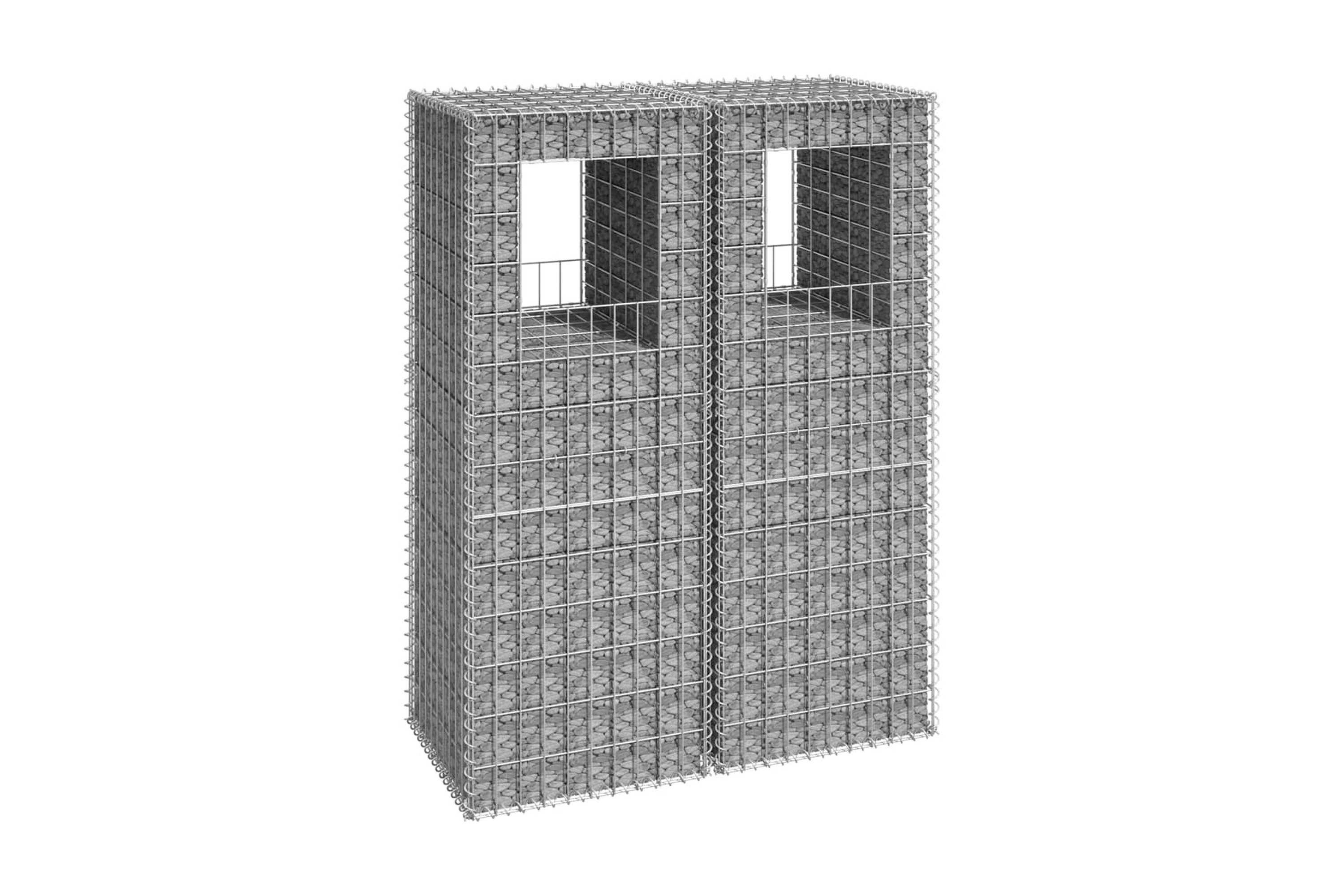 Gabionkorgar 2 st stolpformade 50x50x140 cm järn – Silver