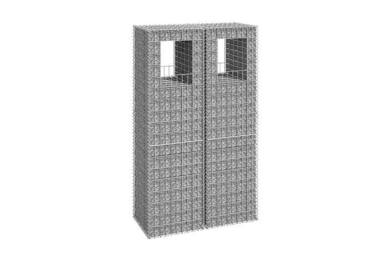 Gabionkorgar 2 st stolpformade 50x50x180 cm järn - Silver - Utemöbler - Övrigt utemöbler - Tillbehör - Staket & grindar