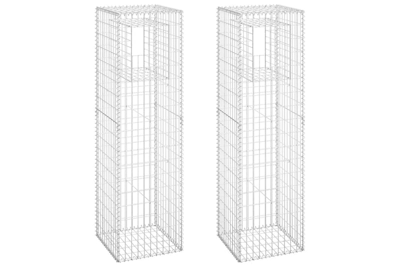 Gabionkorgar 2 st stolpformade 50x50x180 cm järn - Silver - Utemöbler - Övrigt utemöbler - Tillbehör - Staket & grindar