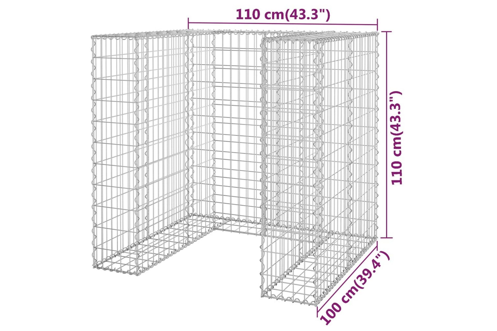 Gabionmur för soptunna galvaniserat stål 110x100x110 cm - Silver - Utemöbler - Övrigt utemöbler - Tillbehör - Staket & grindar