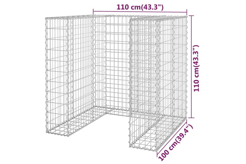 Gabionmur för soptunna galvaniserat stål 110x100x110 cm - Silver - Utemöbler - Övrigt utemöbler - Tillbehör - Staket & grindar