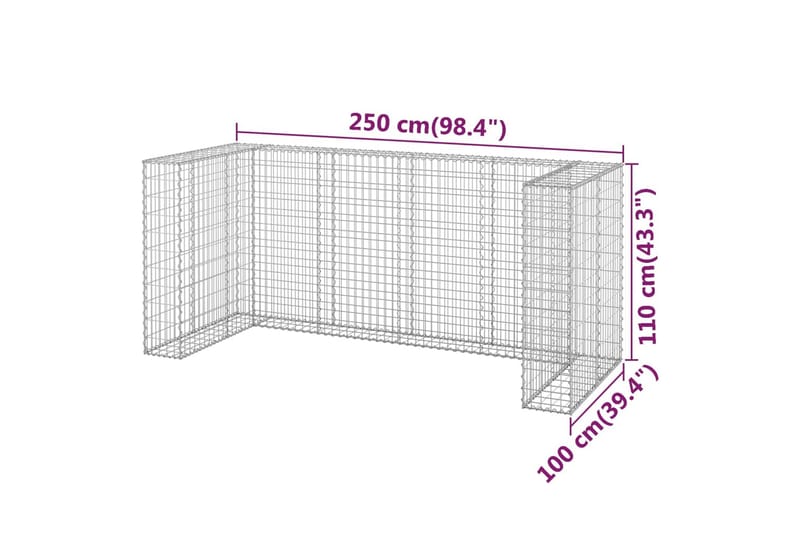 Gabionmur för soptunnor galvaniserat stål 250x100x110 cm - Silver - Utemöbler - Övrigt utemöbler - Tillbehör - Staket & grindar
