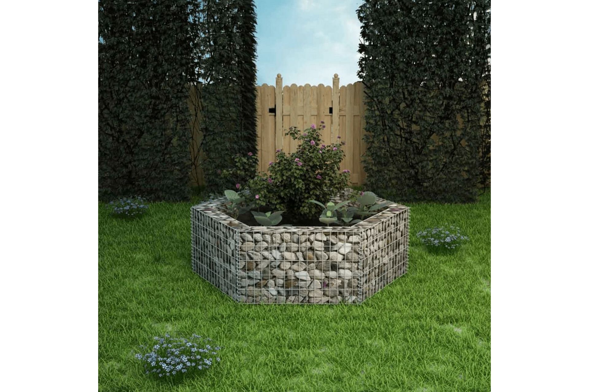 Hexagonal planteringsgabion upphöjd 160x140x50 cm - Silver - Utemöbler - Övrigt utemöbler - Tillbehör - Staket & grindar