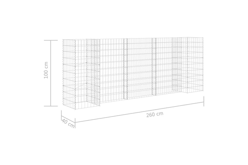 Planteringsgabion H-formad stål 260x40x100 cm - Silver - Utemöbler - Övrigt utemöbler - Tillbehör - Staket & grindar