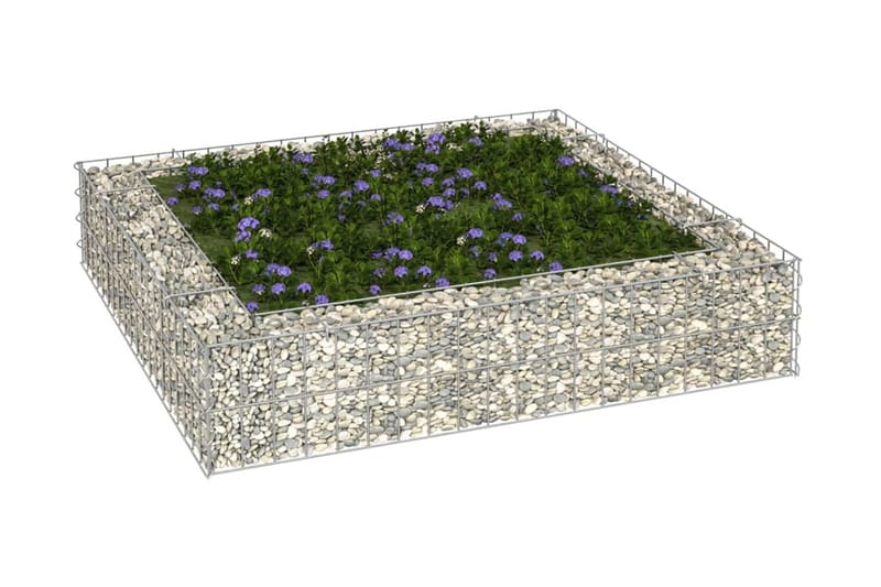 Planteringsgabion upphöjd galvaniserat stål 100x100x20 cm - Silver - Staket & grindar