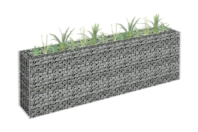 Planteringsgabion upphöjd galvaniserat stål 180x30x60 cm - Silver - Staket & grindar
