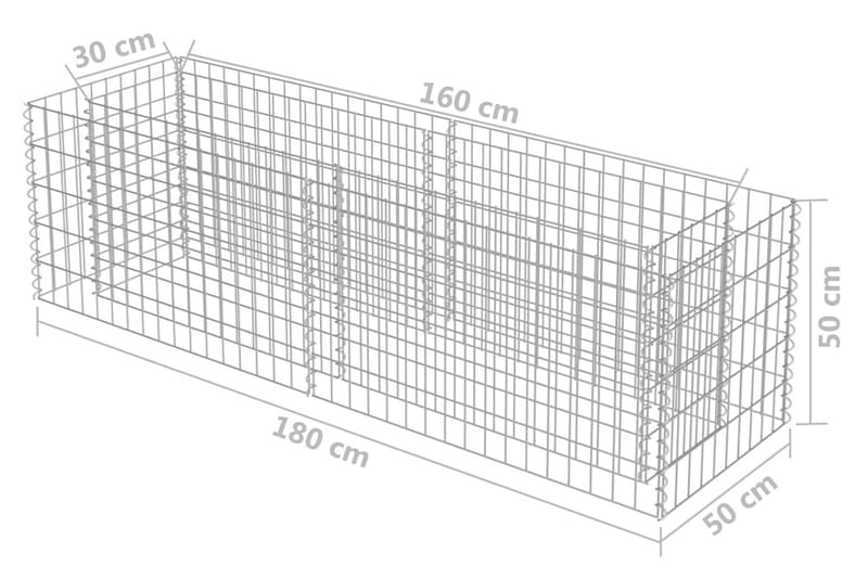 Planteringsgabion upphöjd galvaniserat stål 180x50x50 cm - Silver - Utemöbler - Övrigt utemöbler - Tillbehör - Staket & grindar