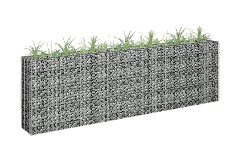 Planteringsgabion upphöjd galvaniserat stål 270x30x90 cm - Silver - Staket & grindar