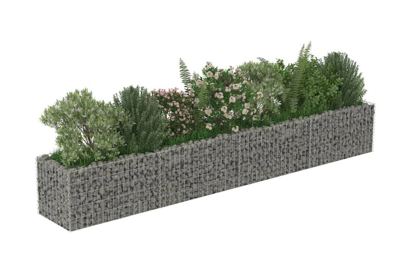 Planteringsgabion upphöjd galvaniserat stål 360x50x50 cm - Silver - Staket & grindar