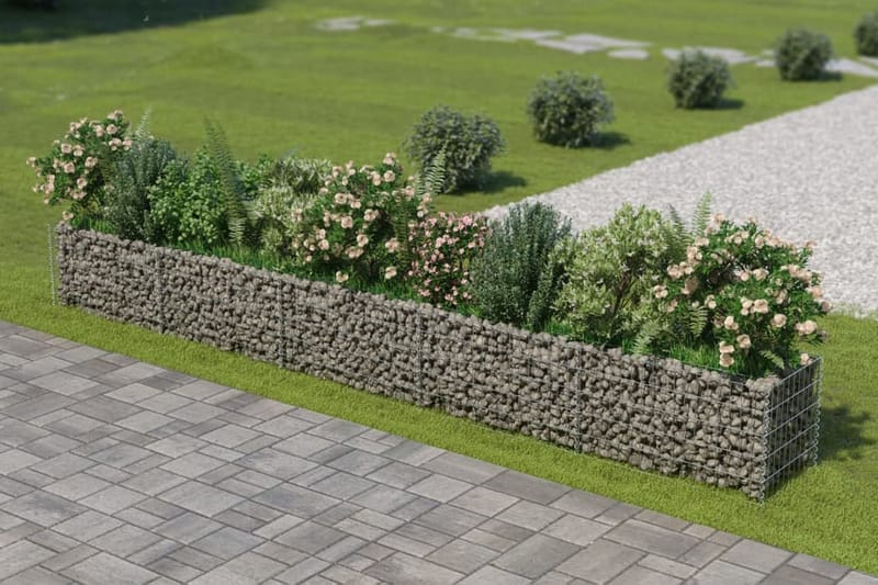 Planteringsgabion upphöjd galvaniserat stål 450x50x50 cm - Silver - Utemöbler - Övrigt utemöbler - Tillbehör - Staket & grindar