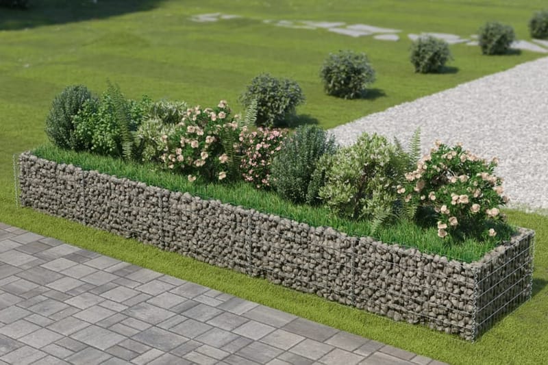 Planteringsgabion upphöjd galvaniserat stål 450x90x50 cm - Silver - Utemöbler - Övrigt utemöbler - Tillbehör - Staket & grindar