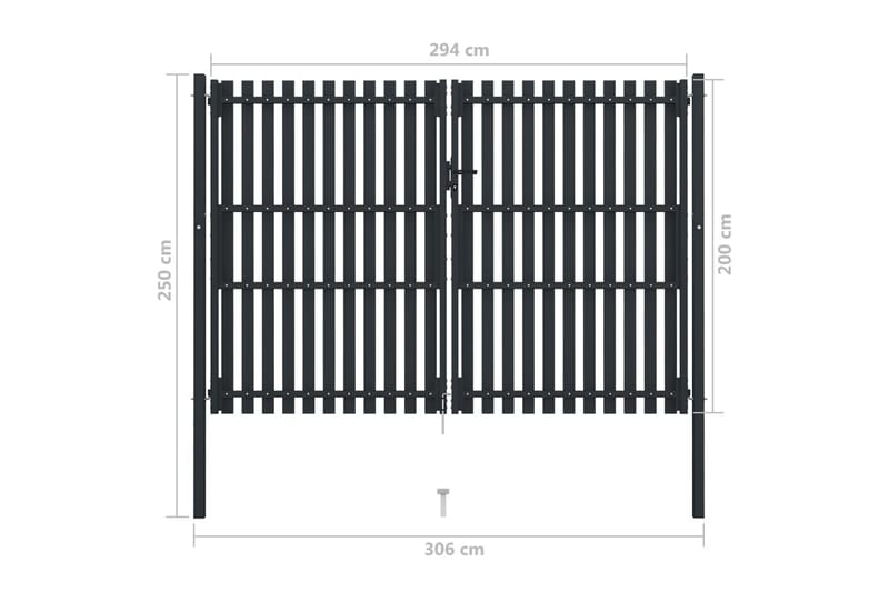Stängselgrind dubbel stål 306x250 cm antracit - Grå - Staket & grindar