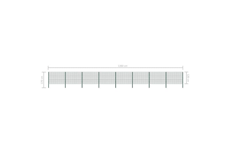 Stängselpanel med stolpar järn 13,6x1,2 m grön - Grön - Utemöbler - Övrigt utemöbler - Tillbehör - Staket & grindar