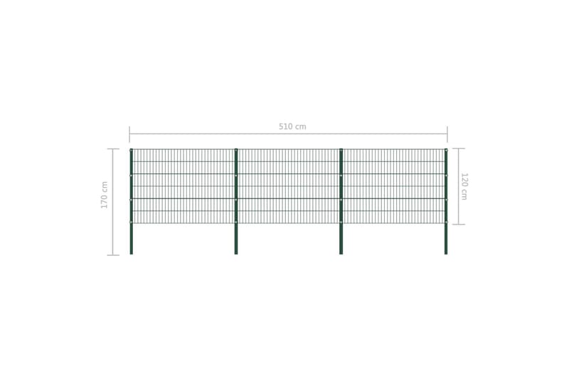 Stängselpanel med stolpar järn 5,1x1,2 m grön - Grön - Utemöbler - Övrigt utemöbler - Tillbehör - Staket & grindar