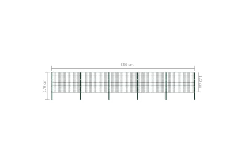 Stängselpanel med stolpar järn 8,5x1,2 m grön - Grön - Utemöbler - Övrigt utemöbler - Tillbehör - Staket & grindar
