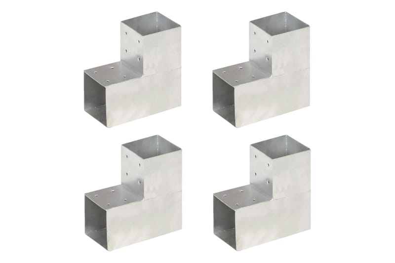 Stolpbeslag 4 st L-form galvaniserad metall 101x101 mm - Silver - Staket & grindar