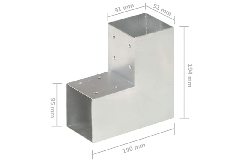 Stolpbeslag 4 st L-form galvaniserad metall 91x91 mm - Silver - Staket & grindar