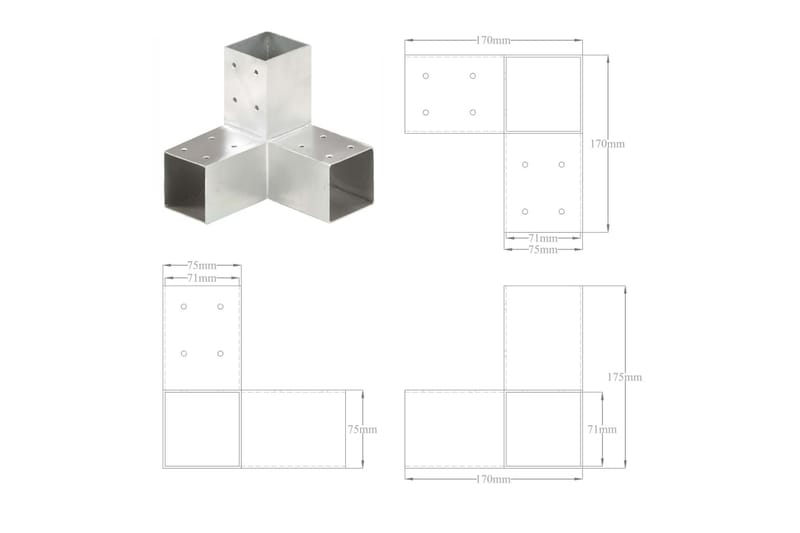 Stolpbeslag 4 st Y-form galvaniserad metall 71x71 mm - Silver - Utemöbler - Övrigt utemöbler - Tillbehör - Staket & grindar