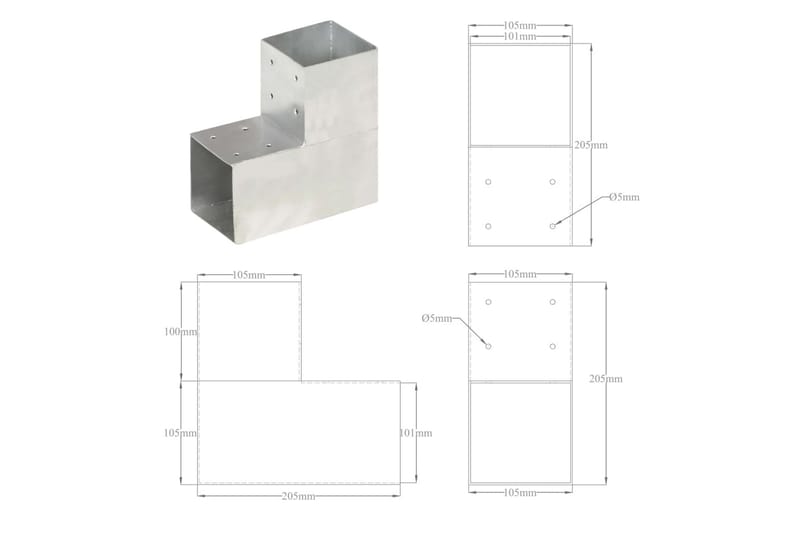 Stolpbeslag L-form galvaniserad metall 101x101 mm - Silver - Utemöbler - Övrigt utemöbler - Tillbehör - Staket & grindar