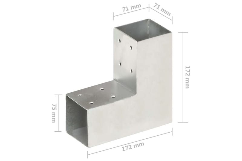 Stolpbeslag L-form galvaniserad metall 71x71 mm - Silver - Utemöbler - Övrigt utemöbler - Tillbehör - Staket & grindar