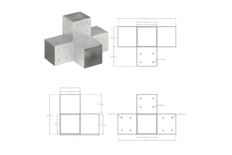 Stolpbeslag X-form galvaniserad metall 101x101 mm - Silver - Utemöbler - Övrigt utemöbler - Tillbehör - Staket & grindar