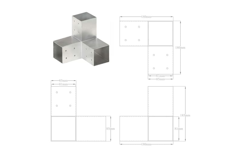 Stolpbeslag Y-form galvaniserad metall 81x81 mm - Silver - Utemöbler - Övrigt utemöbler - Tillbehör - Staket & grindar