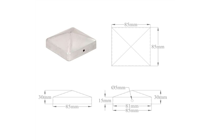 Stolphattar pyramid 6 st galvaniserad metall 81x81 mm - Silver - Utemöbler - Övrigt utemöbler - Tillbehör - Staket & grindar