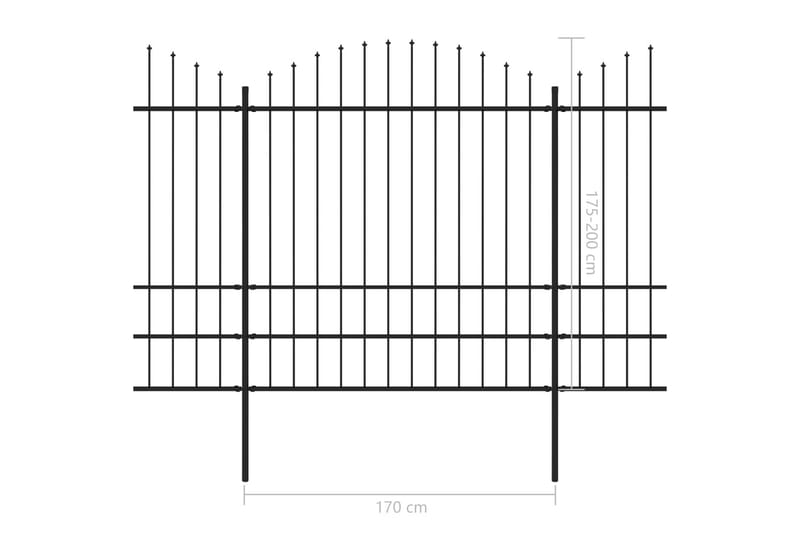 Trädgårdsstaket med spjuttopp stål (1,75-2)x10,2 m svart - Svart - Staket & grindar