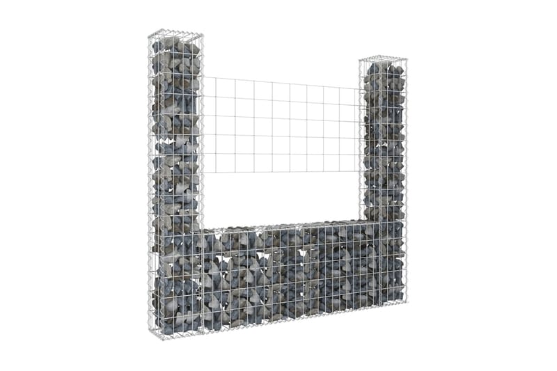 U-formad Gabionkorg med 2 stolpar järn 140x20x150 cm - Silver - Utemöbler - Övrigt utemöbler - Tillbehör - Staket & grindar