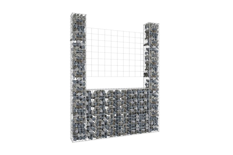U-formad Gabionkorg med 2 stolpar järn 140x20x200 cm - Silver - Utemöbler - Övrigt utemöbler - Tillbehör - Staket & grindar