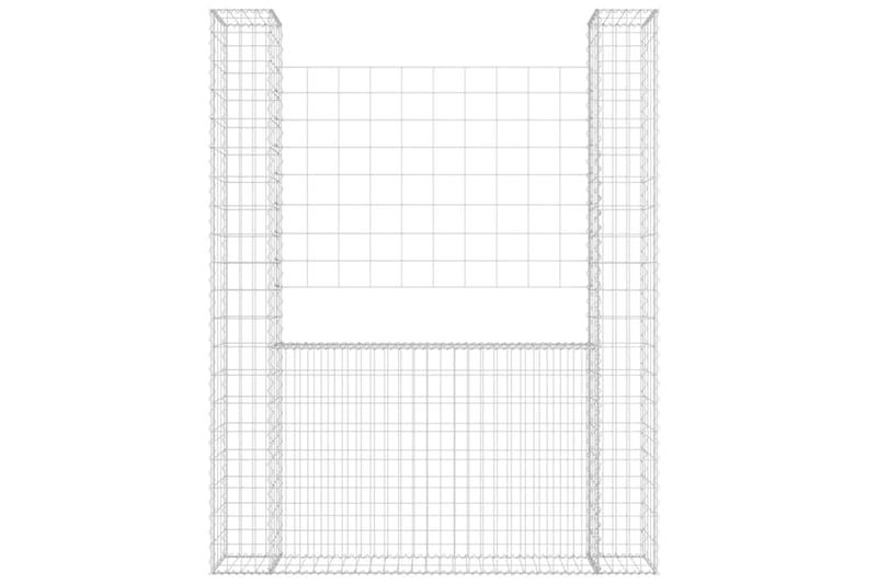U-formad Gabionkorg med 2 stolpar järn 140x20x200 cm - Silver - Utemöbler - Övrigt utemöbler - Tillbehör - Staket & grindar