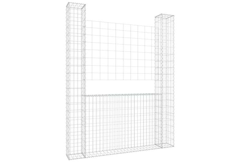 U-formad Gabionkorg med 2 stolpar järn 140x20x200 cm - Silver - Utemöbler - Övrigt utemöbler - Tillbehör - Staket & grindar