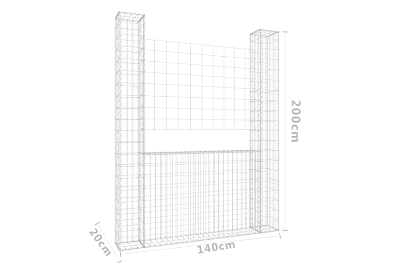U-formad Gabionkorg med 2 stolpar järn 140x20x200 cm - Silver - Utemöbler - Övrigt utemöbler - Tillbehör - Staket & grindar