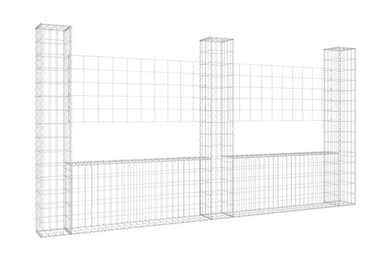 U-formad gabionkorg med 3 stolpar järn 260x20x150 cm - Silver - Utemöbler - Övrigt utemöbler - Tillbehör - Staket & grindar