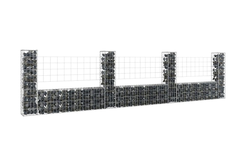 U-formad gabionkorg med 4 stolpar järn 380x20x100 cm - Silver - Utemöbler - Övrigt utemöbler - Tillbehör - Staket & grindar