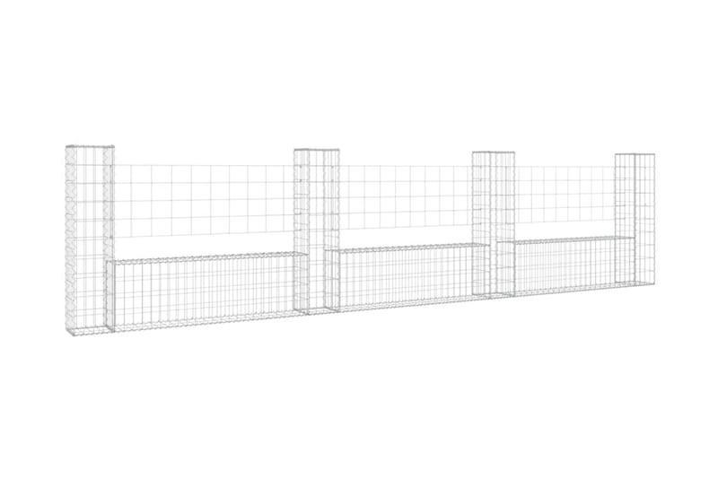 U-formad gabionkorg med 4 stolpar järn 380x20x100 cm - Silver - Utemöbler - Övrigt utemöbler - Tillbehör - Staket & grindar