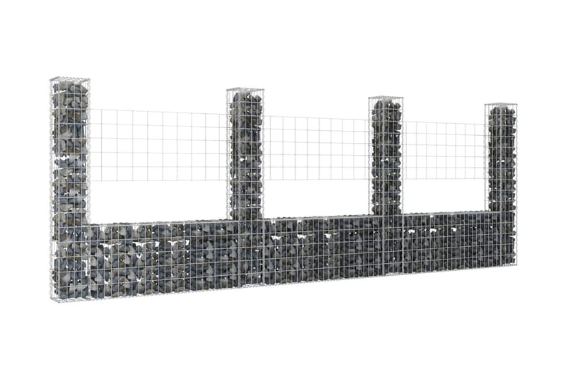 U-formad gabionkorg med 4 stolpar järn 380x20x150 cm - Silver - Utemöbler - Övrigt utemöbler - Tillbehör - Staket & grindar