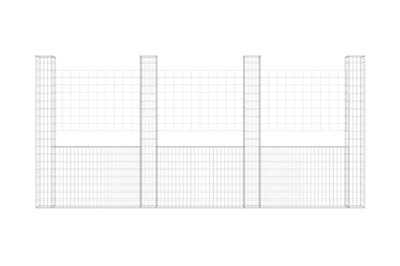 U-formad gabionkorg med 4 stolpar järn 380x20x200 cm - Silver - Staket & grindar