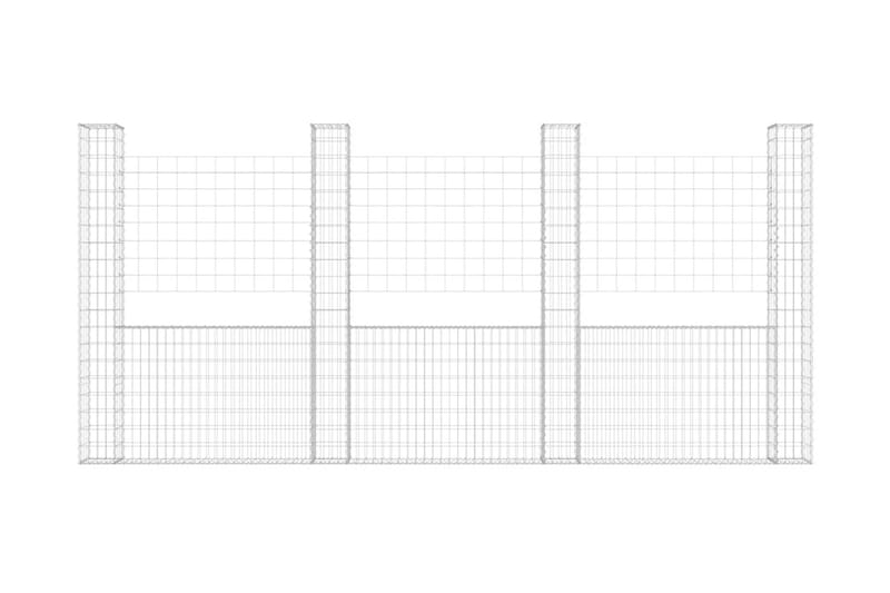 U-formad gabionkorg med 4 stolpar järn 380x20x200 cm - Silver - Utemöbler - Övrigt utemöbler - Tillbehör - Staket & grindar