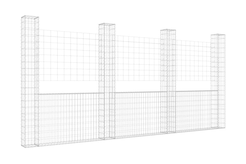U-formad gabionkorg med 4 stolpar järn 380x20x200 cm - Silver - Utemöbler - Övrigt utemöbler - Tillbehör - Staket & grindar