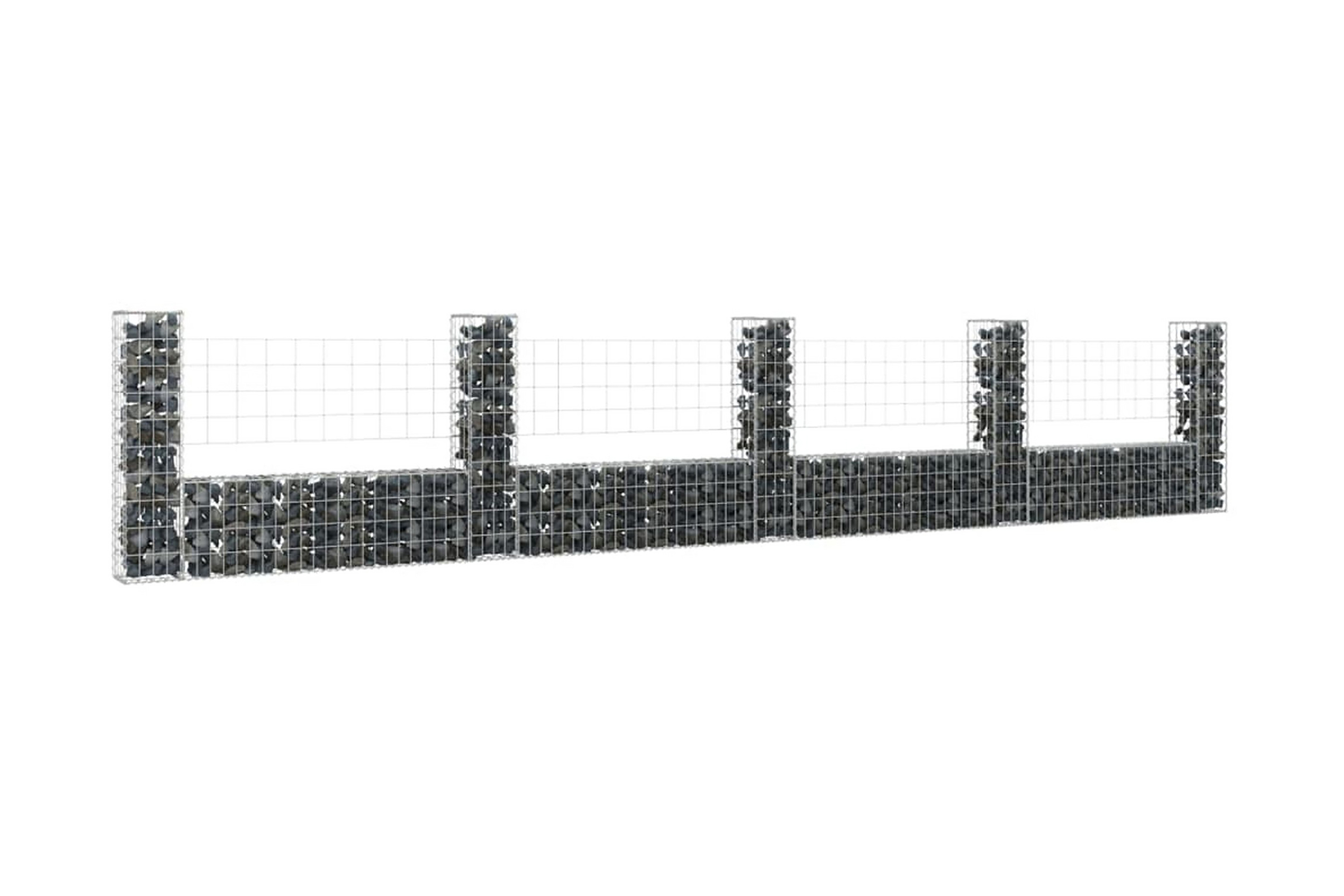 U-formad gabionkorg med 5 stolpar järn 500x20x100 cm – Silver