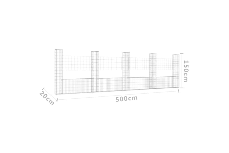 U-formad gabionkorg med 5 stolpar järn 500x20x150 cm - Silver - Utemöbler - Övrigt utemöbler - Tillbehör - Staket & grindar