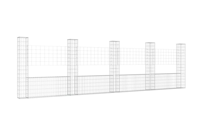 U-formad gabionkorg med 5 stolpar järn 500x20x150 cm - Silver - Utemöbler - Övrigt utemöbler - Tillbehör - Staket & grindar