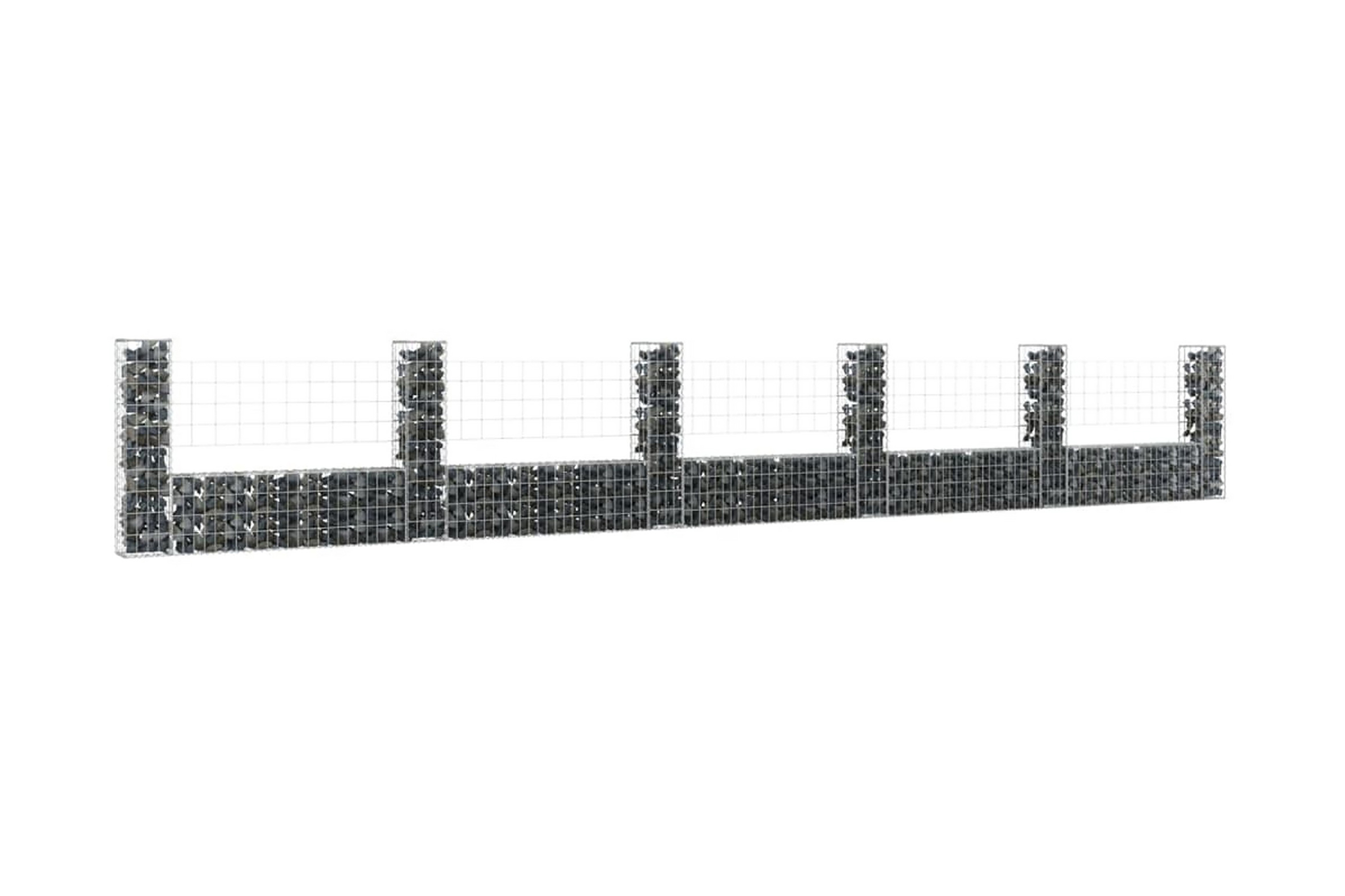 U-formad gabionkorg med 6 stolpar järn 620x20x100 cm – Silver